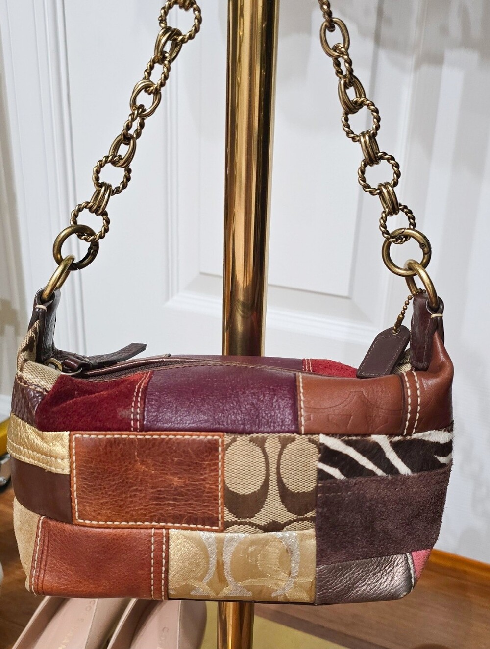 Coach Patchwork Shoulder Bag in Multi Burgundy and Brown - Picture 8 of 13
